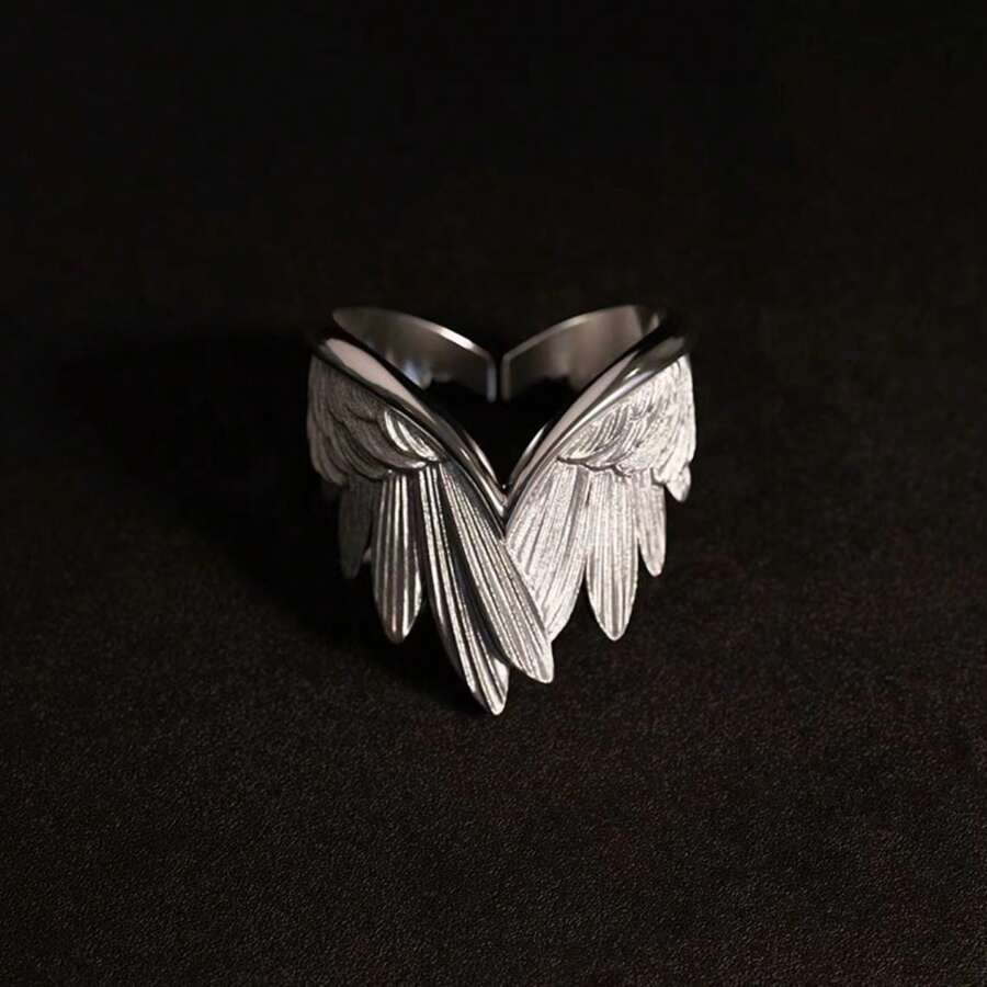 Anillo de dedo con diseño de ala de ángel, anillo ajustable para dama, para uso diario