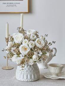 1 束人造花假牡丹花束丝绸牡丹玫瑰雏菊花散装适用于家居婚礼派对装饰餐桌中心装饰 - 白色 - 查看 3