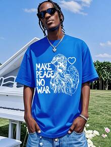 Angel Baby Prayer  Print Dynamic Gentleman 100% Printed Men's New Cotton T-Shirt 1 220g Printed T-Shirt, Men's T-Shirt, Summer Casual Short Sleeve Sy2k, English Text Printed Short Sleeve.... - Blue - View 1