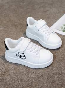 1 Paio di Sneaker Casual Bianche Versatili per Bambini, Scarpe Piatte Studente Comode e Traspiranti con Ricamo cartoni animati, Scarpe da Ginnastica Sportive di Stile Campus alla Moda