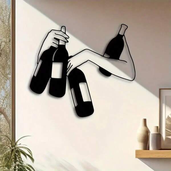 1pc Elegant Metal Wall Decor, "Holding Bottle" Design, Unique Modern Home Decoration, Suitable For Indoor And Outdoor Spaces, Ideal Housewarming Gift, Great For Living Room, Bedroom, Patio, Kitchen, Office, Cafe, Bar, Home Decoration Room Decor Bedroom Decor