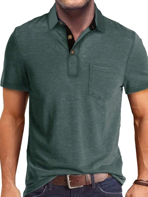 Plus Size Men's Summer Short Sleeve Collar Pocket Polo T-Shirt