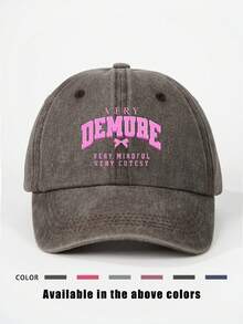 1pc Printed DEMURE Washed Baseball Cap, Adjustable Outdoor Sun Protection Casual Hat Suitable For Spring/Autumn Travel, Beach, Y2K Style For Young People - Baseball Cap - View 6