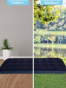 Single Size Air Mattress For Inflatable Portable Blow Up Mattresses With Flocked Top Foldable Air Bed For Tent Camping Home Travel Backpacking(Inflator Tools Not Included) - Blue - View 2