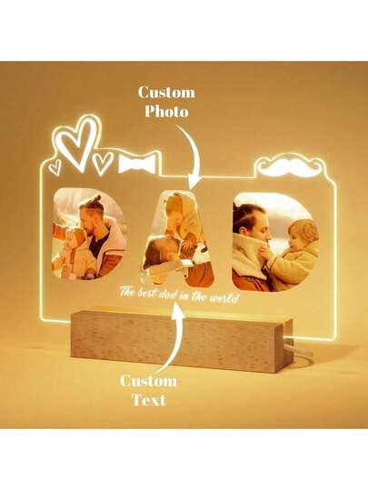 Dad Gifts Personalized With Picture- Custom Night Light With Photo Text, Father's Day Gifts From Daughter Son Wife, Gifts For Dad, Dad Gifts For Father Grandpa Papa For Fathers Day Birthday Christmas
