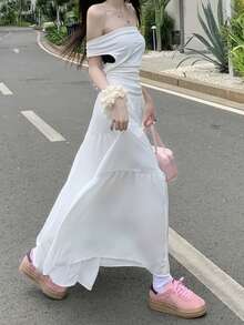 白色A字高腰裙，修身春夏泡泡袖芭蕾短裙 - 白色 - 查看 4