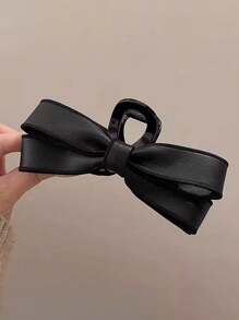 1pc Women's Black Leather Bow Clip, Minimalist High-End Hair Accessory Hair Clip For Bun, Claw Clip Summer