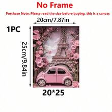 1pc Framed Canvas Art - Eiffel Tower And Pink Float With Vintage Pink Cars And Cherry Blossoms, Great For Home, Office Or Kitchen Decor, Bedroom Decor | Paris Vintage Theme | Premium Craftsmanship - Made Of Canvas (Optional Frame)