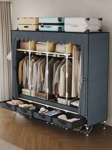 1 pieza Armario portátil de gran capacidad, fácil de montar para el hogar, alquiler, apartamento, mueble de dormitorio para ropa, estructura de tubo de acero resistente, organizador de ropa de 172 cm, cubierta de tela no tejida de unicolor, con 4 cajones y 4 barras colgantes para un almacenamiento de ropa razonable, adecuado para todas las estaciones