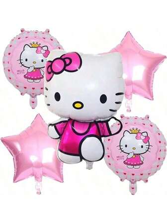  5 piezas/9 piezas Globos de papel de aluminio con forma de Kitty rosa de Sanrio, globos de aluminio con forma de dibujos animados, decoraciones para fiestas de cumpleaños, Día de la Madre, graduación. Muy adecuado para fiestas de cumpleaños, despedidas de soltero, compromisos, bodas, bienvenida de bebés como artículos decorativos, decoraciones para cumpleaños, bodas, aniversarios, festivales y globos para fiestas.