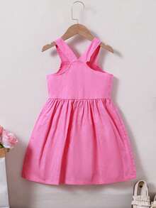 Váy yếm dệt họa tiết kem cho bé gái, màu trắng tươi tắn với họa tiết hoa 3D, dễ thương và độc đáo, thích hợp cho các buổi họp mặt gia đình và đi chơi hàng ngày, vải mềm mại và thoáng khí giúp bé gái mát mẻ vào mùa hè, phù hợp cho bé gái 4-7 tuổi, mùa xuân/hè - Màu Hồng Tươi - Xem 2