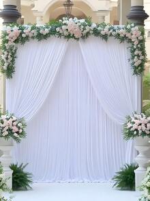 1pc Elegant Classic White Chiffon Satin Backdrop Curtain Fabric, Multifunctional Polyester Fiber Fabric Polyester Decorative Cloth Background Curtain Photography Panel - White - View 2