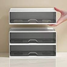 1 件简约透明抽屉式桌面收纳盒，大容量收纳文具，适用于办公室、宿舍、卧室