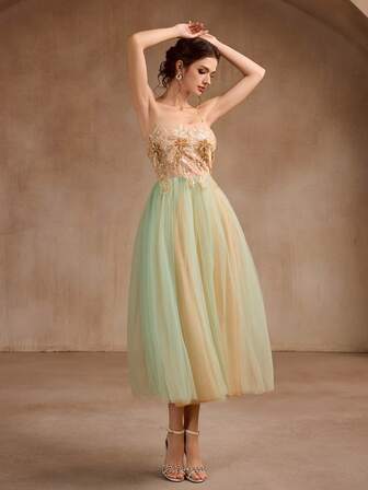 2025 leichtes Cocktailkleid, trägerloses Kleid mit Mesh-Pailletten für Abschlussball/Hochzeit/Brautjungfer/Cocktailparty