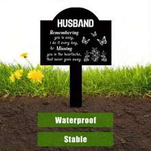 4-Season Gift In Memory Of Husband, Black Acrylic Garden Stake - Waterproof Condolence Plaque With Butterfly & Floral Design, Durable Outdoor Gravesite Decor For Patio, Lawn Or Garden, Suitable For Easter Or Year-Round Tribute, Husband Tribute | Elegant Sentiment | Waterproof Plaque, Memorial Keepsake