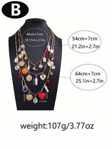 1pc Retro Drip-Oil Red Heart Alloy Sunflower Pendant Necklace, Multi-Layered Wear - Gold Necklace With Heart Pendant - View 12