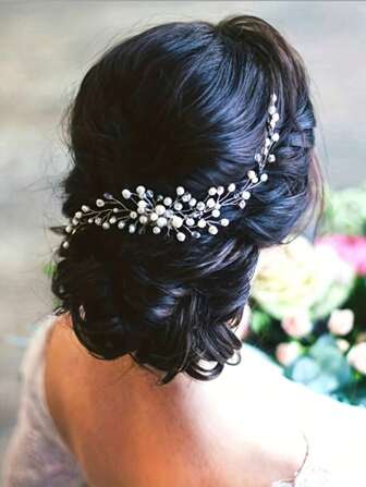 1 件优雅街头时尚新娘发饰，水晶头带，珍珠手工发链，发梳婚礼发饰