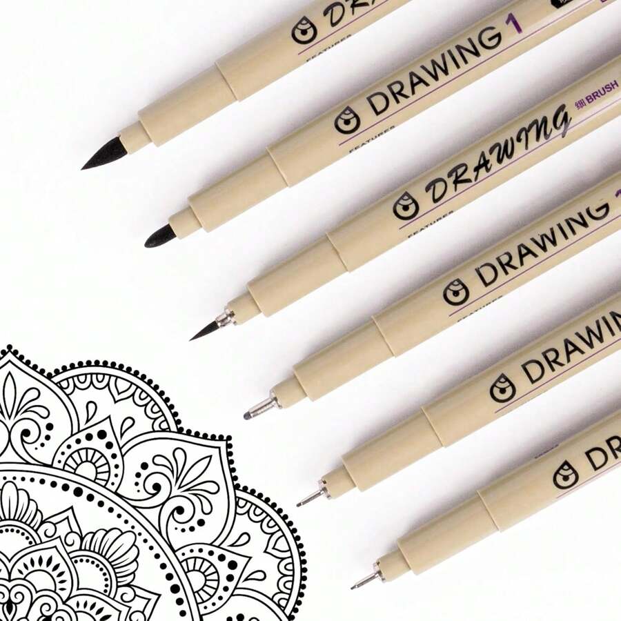 Set de 6 bolígrafos de punta fina negros en miniatura, bolígrafos de múltiples tamaños de línea para dibujos, ilustraciones, bocetos, animación, de vuelta a la escuela