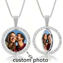 1pc Customized Photo Necklace, Personalized Couple Picture Frame Pendant, Women's Round Memory Pendant Necklace With Rope Chain, Hip-Hop Jewelry For Men Customized Picture Necklace, Personalized Photo Pendant Necklace - Pearl Double-sided Round Gold - View 2