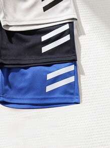 3pcs Boys' Summer Casual Striped Print Shorts Set, Quick-Dry Breathable Athletic Baseball Style Shorts, Suitable For Sports, Play, Casual School Outfits