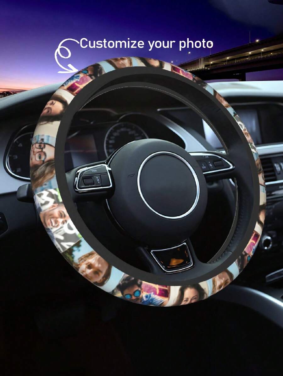 Customized Car Steering Wheel Cover With Your Photo, Car Rim Sleeves With Elasticity - Anti-Slip Automotive Accessories Fit For Most Vehicles - Sedans, Trucks, SUVs