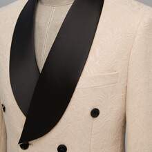 Men's 2 Piece Slim Fit Floral Tuxedo Suit Paisley Peak Lapel One Button Single Breasted Suit Jacket Pants Set - 卡其色 - 查看 5