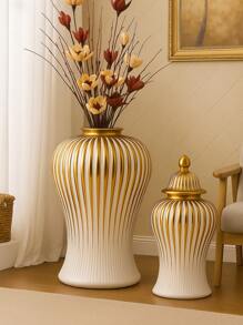 Gold Ceramic Flower Vase, Light Luxury Home Accent For Modern Living Room, Summer Refresh & Mother's Day Gift