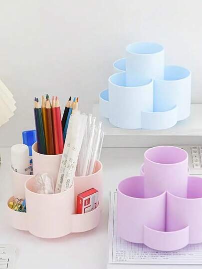 Organizador de Mesa Multi Divisórias Redondo Flor Giratório Porta Caneta Lápis Treco Multifuncional