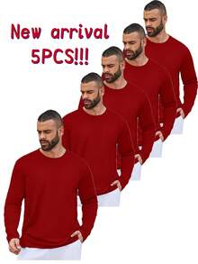 5PCS Men's Performance Long Sleeve T-Shirt Men's Quick-Dry Long-Sleeve T-Shirts. These T-Shirts Wick Away Moisture, Offer Breathability, And Keep You Cool. Perfect For Sports And Casual Wear, They Feature A Relaxed Fit, Round Neck, And Are Ideal For Fitness Activities And Outdoor Outings. - 紅色 - 查看 1