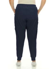 Women's Plus Size Tapered Jogger Scrubs – Multi-Pocket Spa Doctor Workwear 4-Way Stretch - Navy Blue - View 2