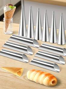 5 Inch Large Stainless Steel Cannoli Forms Non-Stick Cream Horn Danish Pastry Molds For Croissant Shell Cream Roll Pack Of 12, Croissant Bread Tube Set, Kitchen Cake Mold, Pancake Roll Mold, Horn-Shaped Baking Tools For DIY Making Croissant Pastries, Bread, Cookie And Dessert Home Use - - - View 1