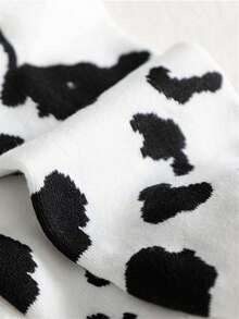 5/10 Pairs (Random Style) Spring/Summer Black & White Cartoon Cow Ear Boat Socks, Cute Japanese Style Short Socks For Women - Black and White - View 5
