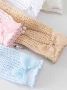 5 Pairs Girls' Mesh Knee High Socks With Bow, Multi-Color, Spring/Summer - Multicolor - View 2