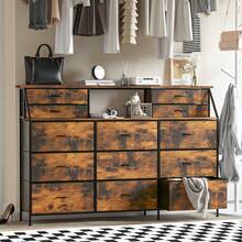 72" Extra Wide Bedroom Dresser With 13 Large Drawers & 2 Shelves, Fabric Design, Sturdy Metal Frame & Wood Top For Closet Organization - Brown - View 6