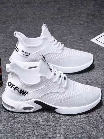 Zapatillas deportivas de moda para hombre de color sólido, ligeras y transpirables de malla de tela, talón suave y cómodo para proporcionar estabilidad, diseño de suela elástica antideslizante de alta amortiguación para una mejor protección de los pies, adecuadas para caminar, deportes al aire libre, correr, hacer ejercicio, fitness, fiesta, fiesta, uso diario.