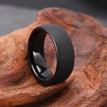 1pc 8mm Black Matte Tungsten Steel Ring, Durable & Scratch Resistant, Laser Engravable For Personalization, Suitable As Wedding Band Or Gift - Black - View 8