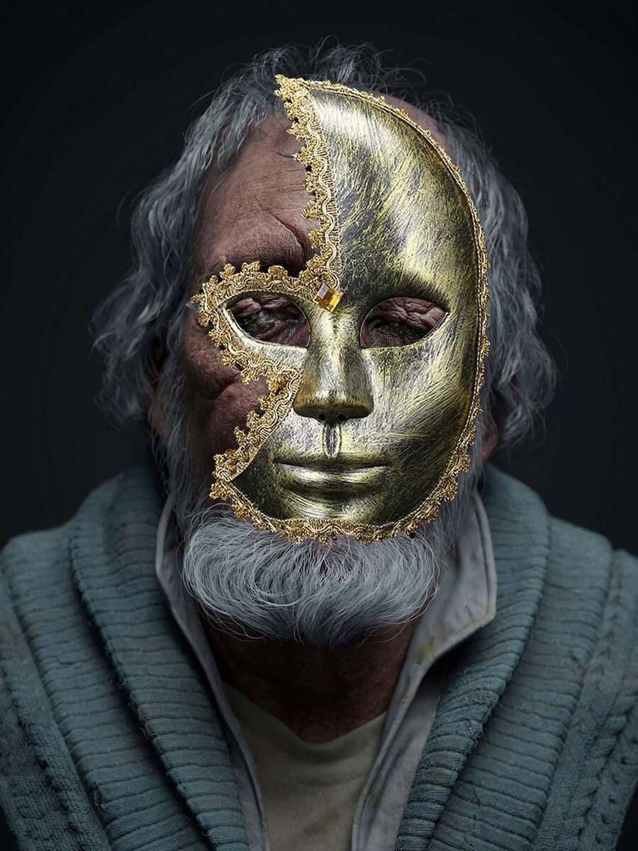 1pc Antique Gold And Silver Rhinestone Masquerade Party Half Face With Venetian Party Halloween Mask Creative Personalized - A - View 1