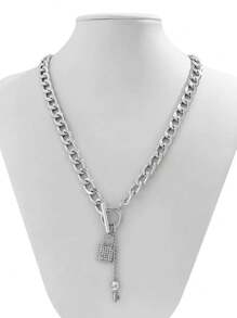 Collar de colgante de llave en forma de candado de cadena punk europeo y americano para mujeres, clásico y de moda, pulsera geométrica con hebilla OT y cadena microincrustada