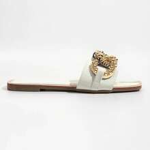 Refined Women Glittery Mule Sandals For Womens Knot Buckle Strappy Comfort - trắng - Xem 5