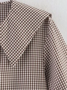 Women Casual Plaid Sailor Collar Shirt Summer Lace-Up Half Sleeves Tops Y2k Cute Babydoll Blouse