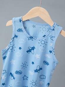 6件套男童卡通挖掘机/恐龙印花背心和短裤睡衣套装，夏季轻便家居服 - 彩色 - 查看 3