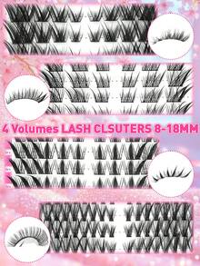 420PCS Large Capacity Individual Lash Clusters ,Foxy Eye&Cat Eye&Natural Wispy&Manga Lashes 10-18mm Left+Right For Paired Single Cluster, Natural Look&Extra Thick&Ultra Soft&Super Light DIY Eyelash Extension Kit With Makeup Tools Bond And Seal&Lash Tweezers&2 Lash Brushes - Black - View 2