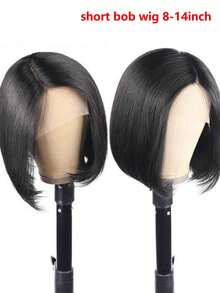 Eulisi 13X4 短款波波头假发，100% 真人发，180% 密度，直发蕾丝前假发，女士真发，无胶高密度蕾丝前假发，60% 真人发，预先拔毛，带婴儿发，自然发际线，8-14 英寸 - 自然色&黑色系 - 查看 8