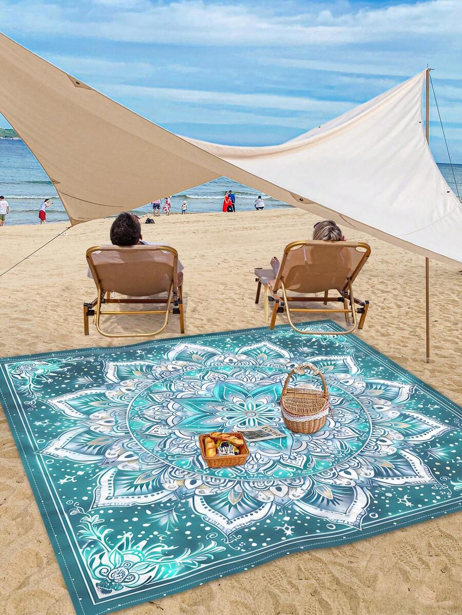 1 pieza Nueva Esterilla/Toalla de playa impermeable y anti-arena con estampado digital, de patrones de moda y frescos, adecuado para camping y picnics - Multicolor - Ver 1