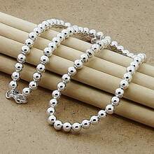 925 sterlingsilverpläterat 8mm slätt kulkedjahalsband, unisex modesmycken - silver - Visa 7