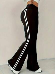 Women's High-Waisted Flare Yoga Pants – Solid Color Wide-Leg Active Trousers, Stretchy Elastic Waist Lounge Pants For Gym, Workout & Casual Wear
