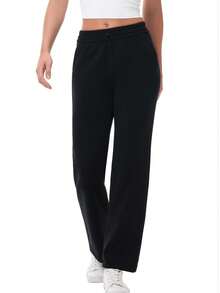 Pantalones deportivos de rayón suave para mujer, pantalones ligeros y transpirables con cordón de choque ajustable, informal, primavera, verano y otoño - Negro - Ver 8