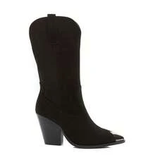 High-Top Western Boots, Chunky Heel Design, Pointed Toe Decor - BLACK9352 - View 6