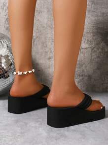 Sandalias de verano para mujer con suela gruesa antideslizante, chanclas con cuña de tacón alto, ideales para exteriores, playa y boda
