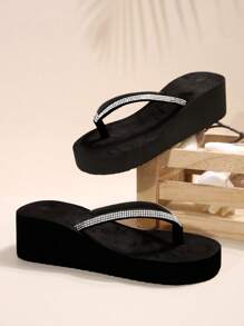 Chanclas de mujer de tiras finas, nueva moda de verano con cuña de suela gruesa, sandalias de playa con suela antideslizante gruesa, chanclas de dedo con cuña de tacón alto, adecuadas para exteriores, playa, boda